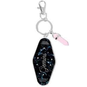 Retro Hotel Key Mystical Gem Zodiac Keychain - Gemini - NWT